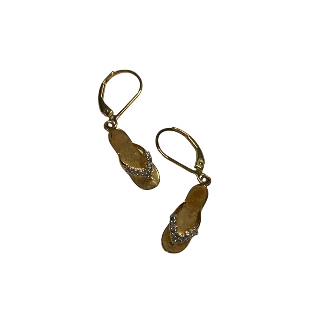 2/$30 925 Sterling Silver Gold Rhinestone Flip Flop Drop Earrings Resort Hawaii